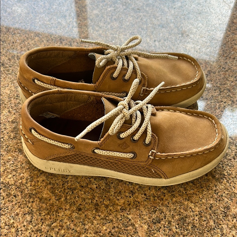 Sperry Boys Gamefish Dark Tan Leather Boat Shoes